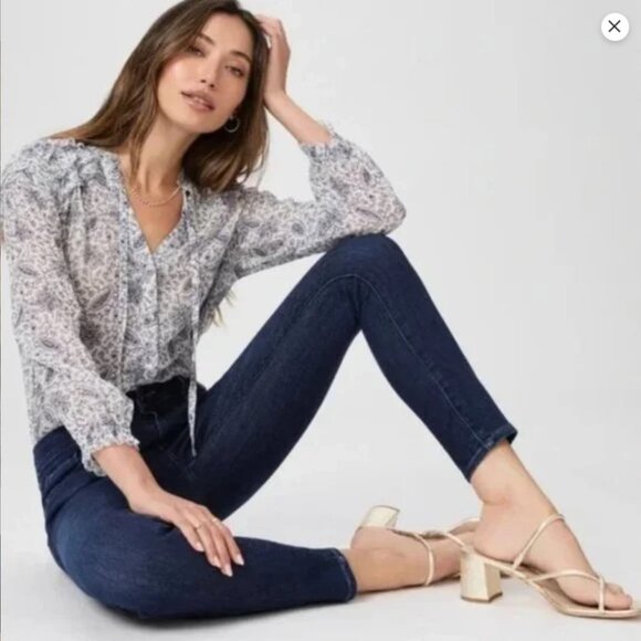 PAIGE Verdugo Ankle- Nottingham Dark Wash Cropped Ankle Skinny Jeans Size 28 - Picture 2 of 11